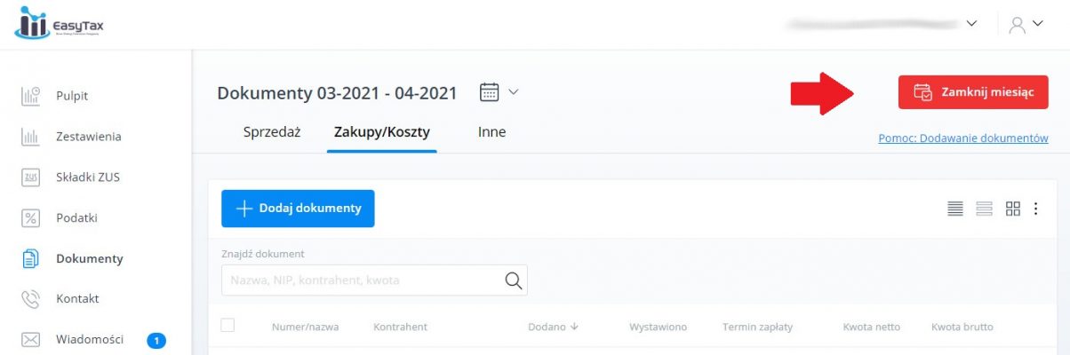 EasyTax Accounting Zamknij miesiąc www
